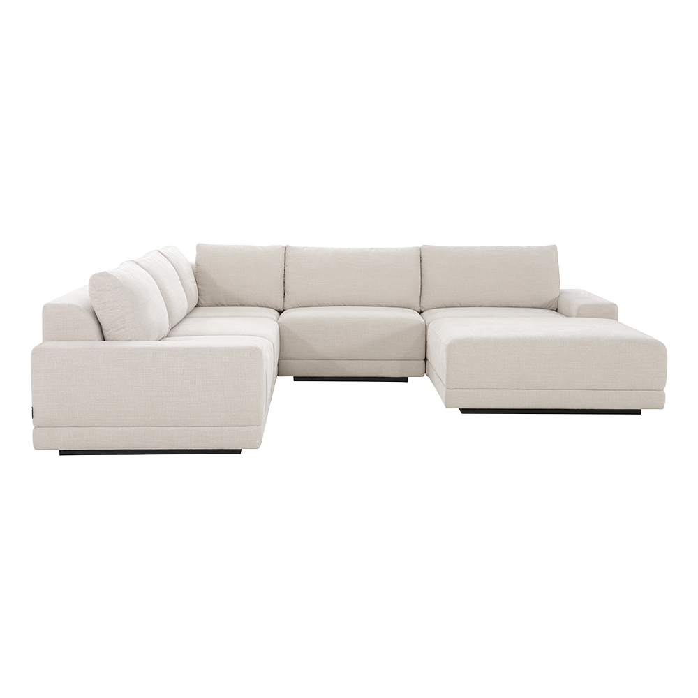 Corner Sectional Sofa in Beige with Ottoman
