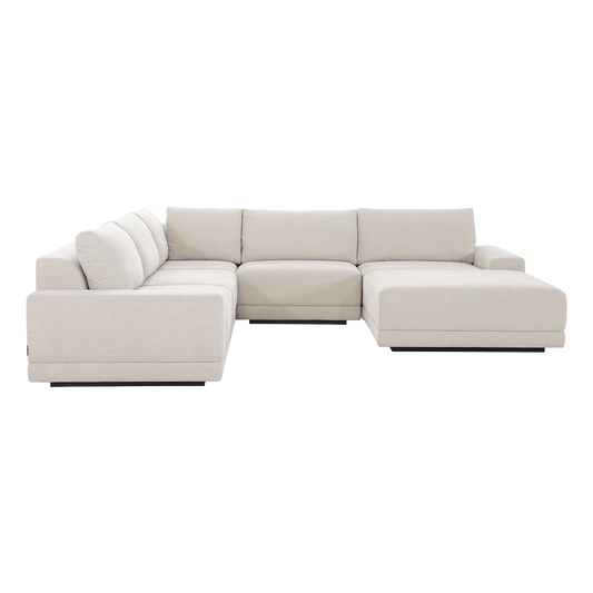 Corner Sectional Sofa in Beige with Ottoman