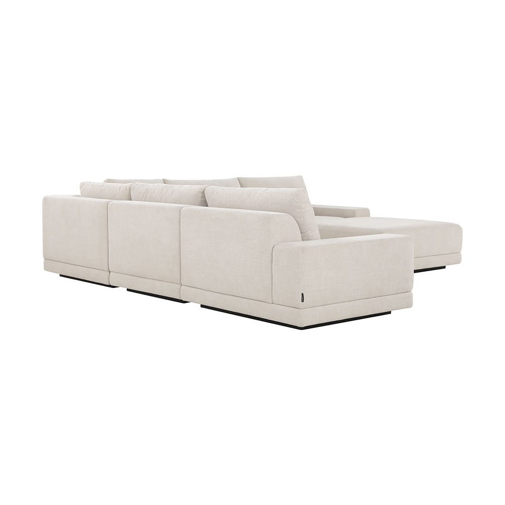 Corner Sectional Sofa in Beige with Ottoman