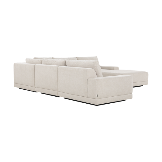 Corner Sectional Sofa in Beige with Ottoman