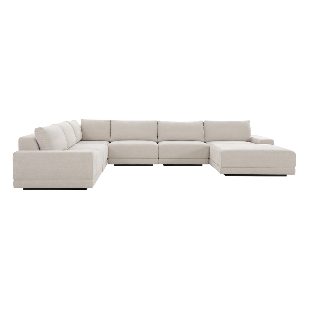 Large Corner Sectional with Ottoman in Beige Fabric