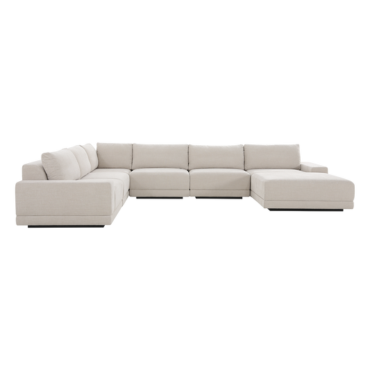 Large Corner Sectional with Ottoman in Beige Fabric