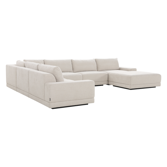 Large Corner Sectional with Ottoman in Beige Fabric