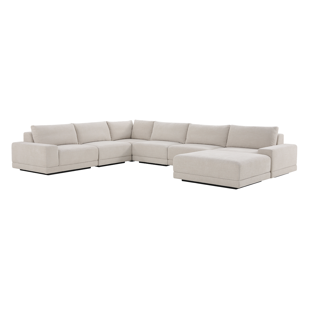 Large Corner Sectional with Ottoman in Beige Fabric
