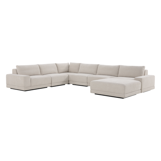 Large Corner Sectional with Ottoman in Beige Fabric