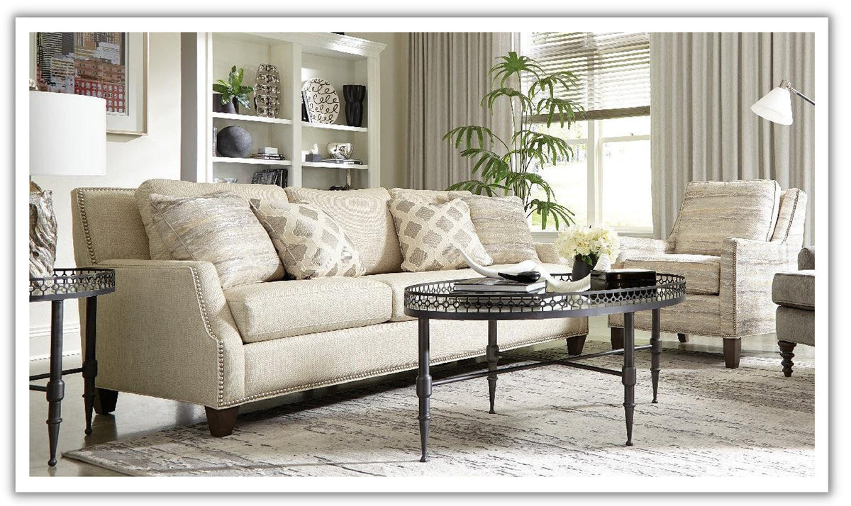 3-Seater Stationary Sofa in White Fabric with Clean Lines