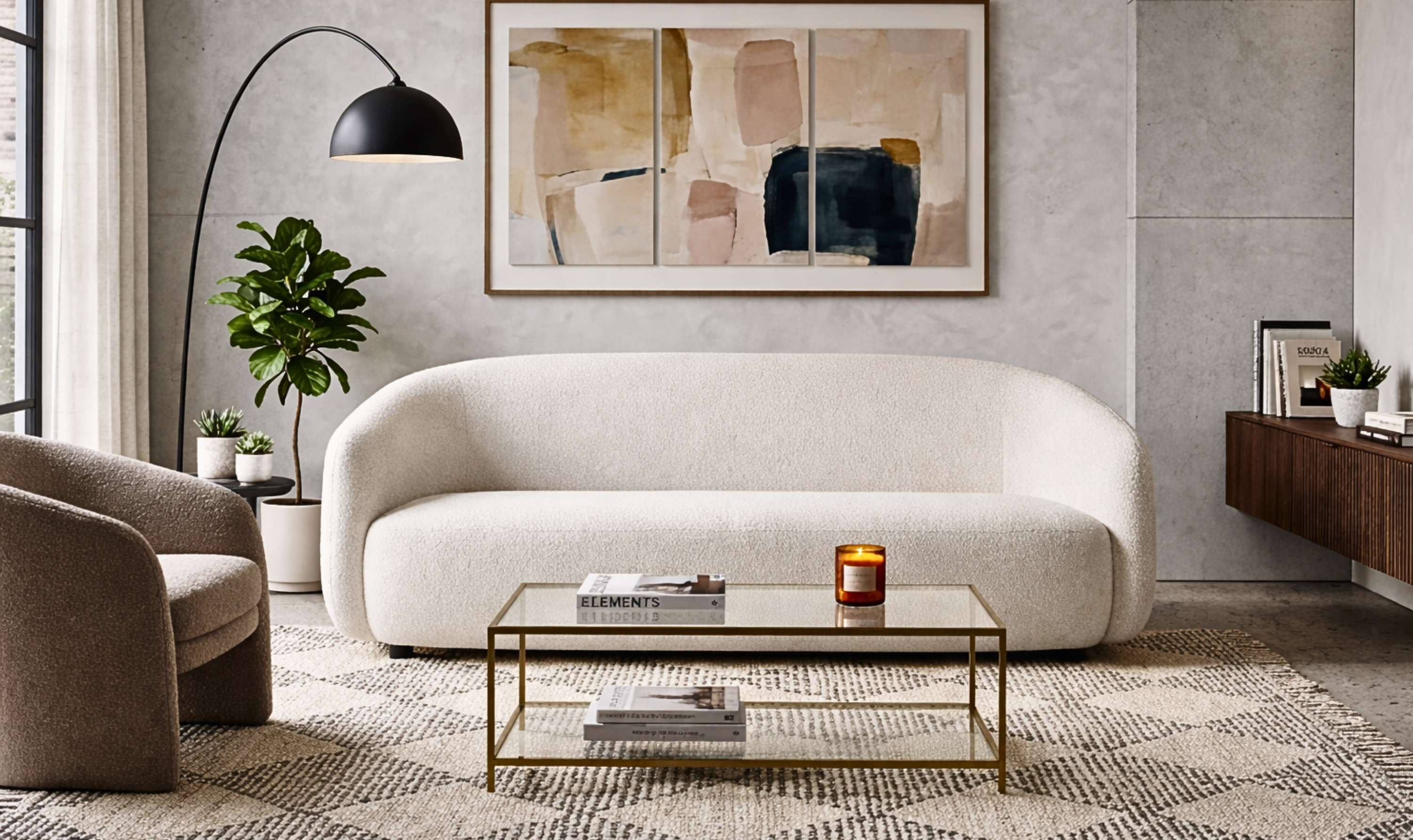 Fabric 3-Seater Sofa With Padded Track Arms in Grey