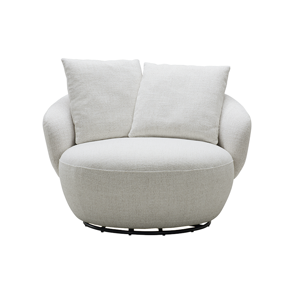Swivel Lounge Chair in Beige with Curved Back Design