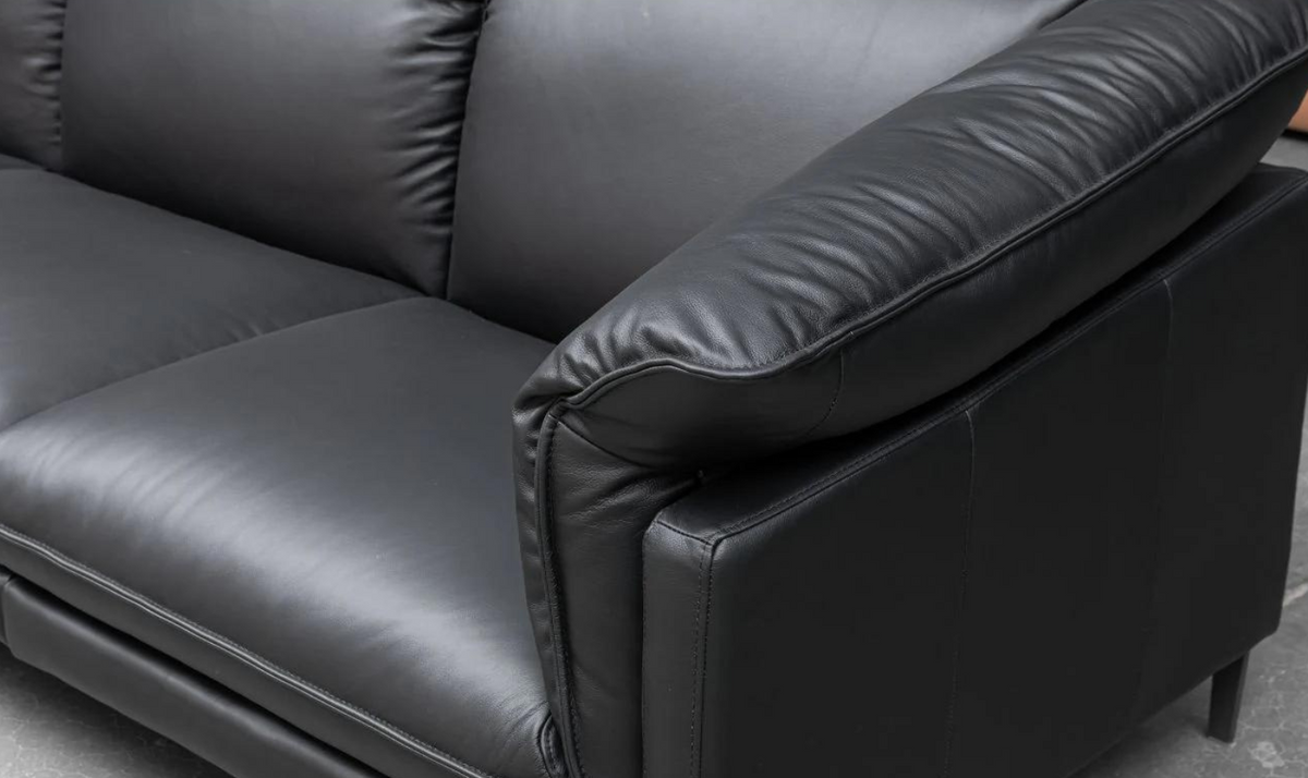3-Seater Leather Sofa with Down Cushions in Black
