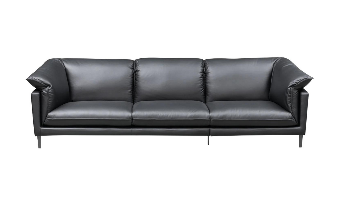 3-Seater Leather Sofa with Down Cushions in Black
