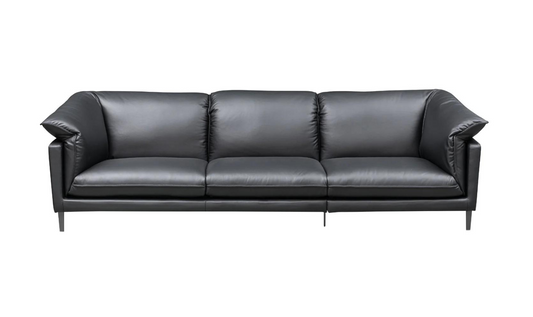 3-Seater Leather Sofa with Down Cushions in Black