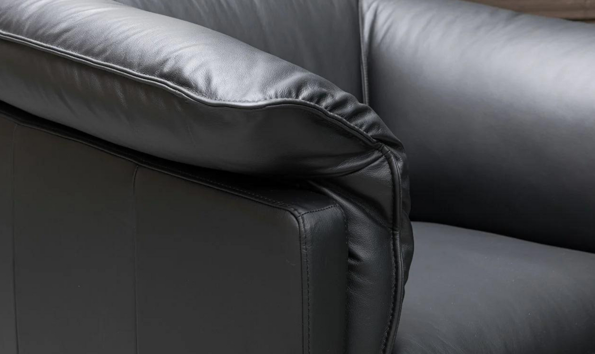 3-Seater Leather Sofa with Down Cushions in Black