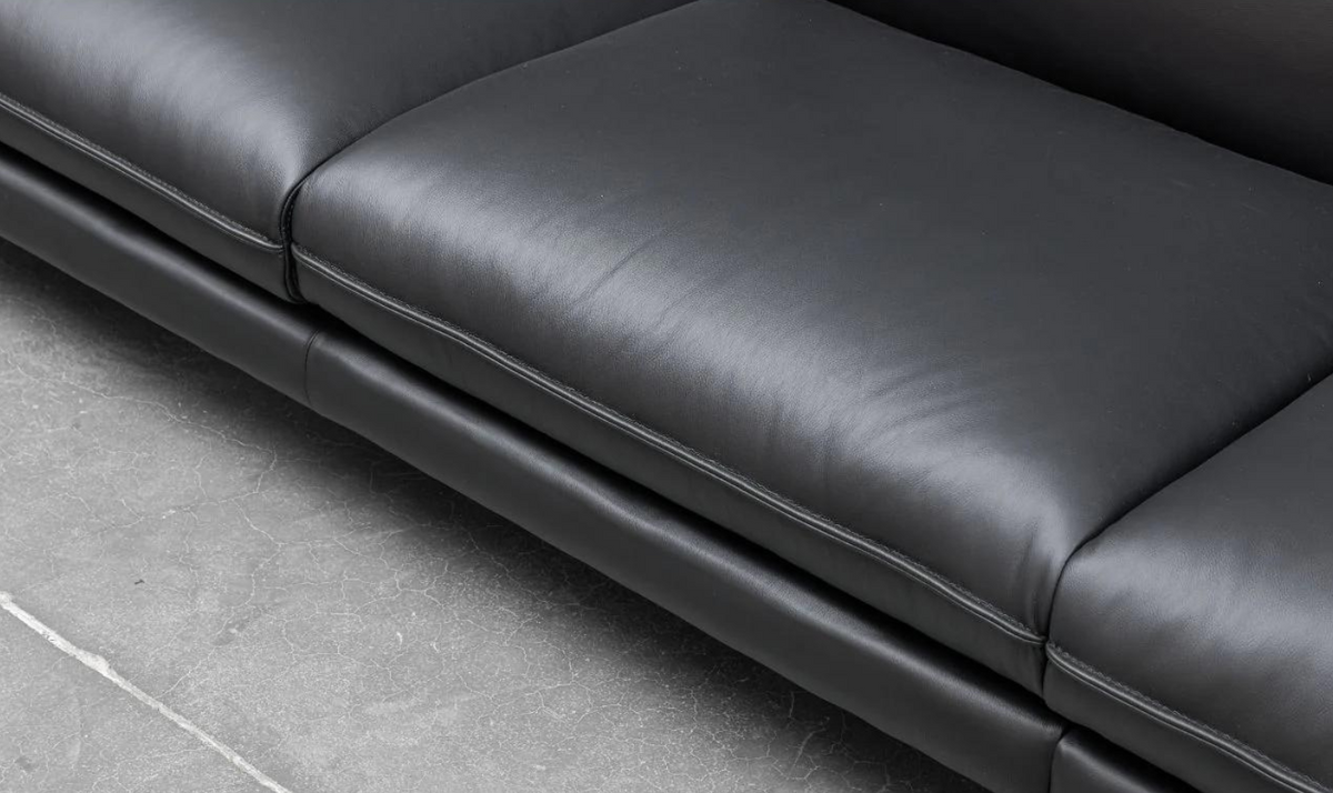 3-Seater Leather Sofa with Down Cushions in Black