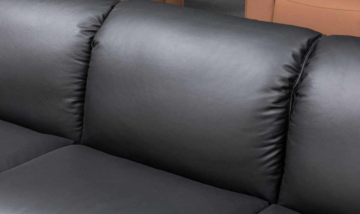 3-Seater Leather Sofa with Down Cushions in Black