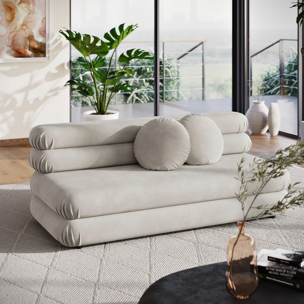 Modular Loveseat in Beige with Contemporary Design