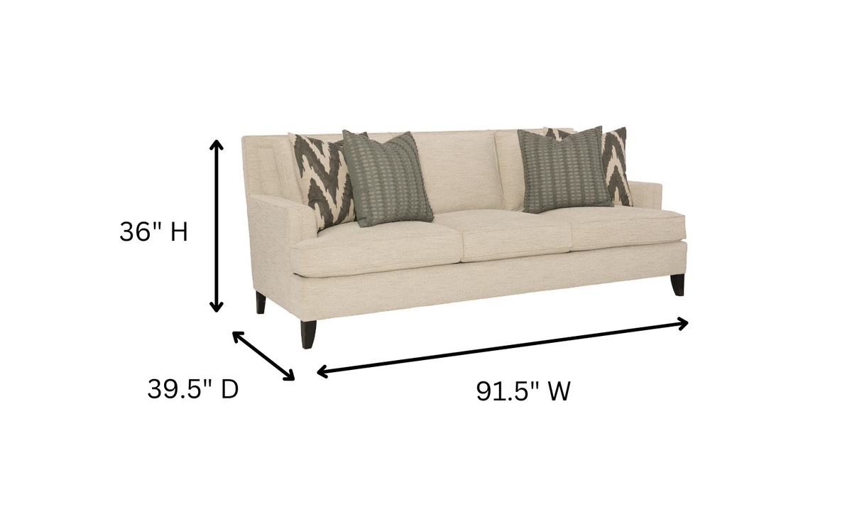 3-Seater Cream Fabric Sofa with Recessed Arms