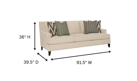 3-Seater Cream Fabric Sofa with Recessed Arms