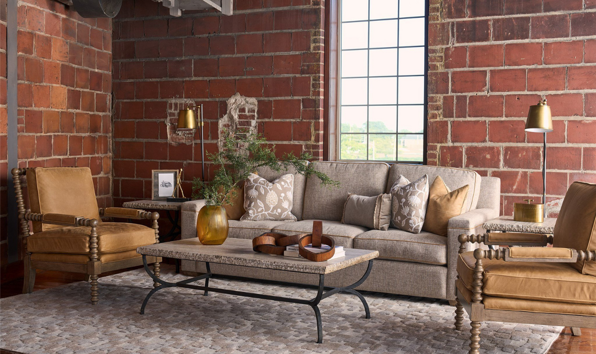 3-Seater Fabric Sofa in Brown with Tufted Back Design