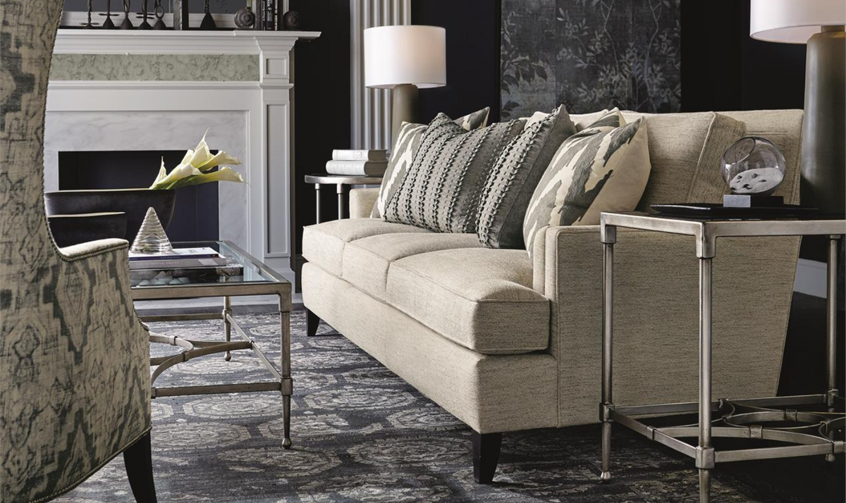 3-Seater Cream Fabric Sofa with Recessed Arms