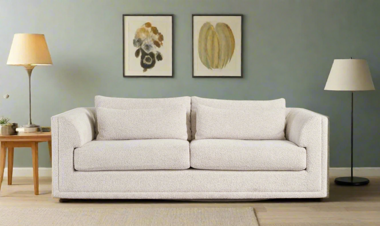 3-Seater Fabric Sofa in Sheldon Ivory with Clean Lines