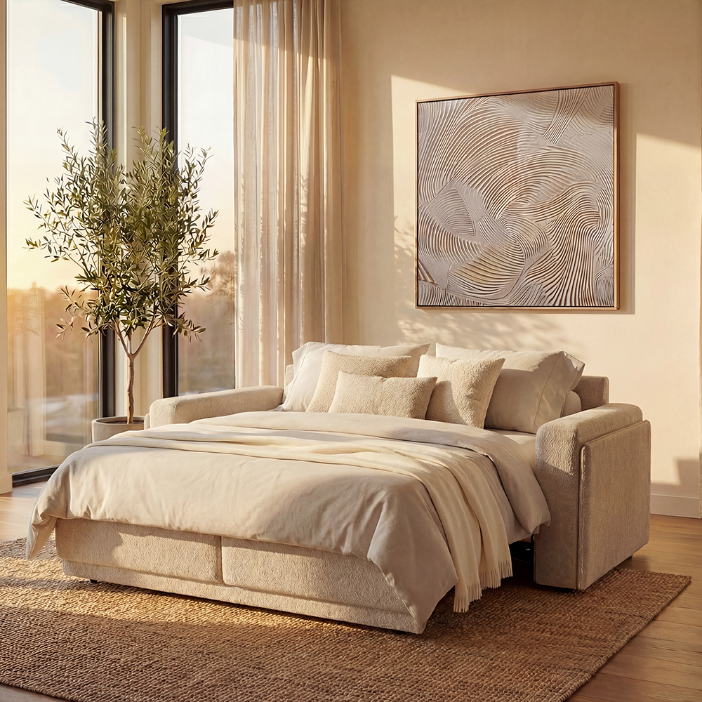 Sofa Bed in Greige with Stylish Minimalist Design