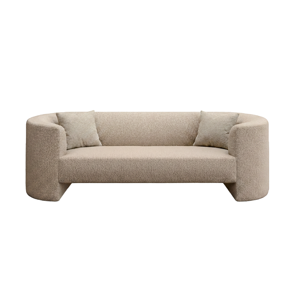 3 Seater Sofa in Greige Boucle with Curved Arms