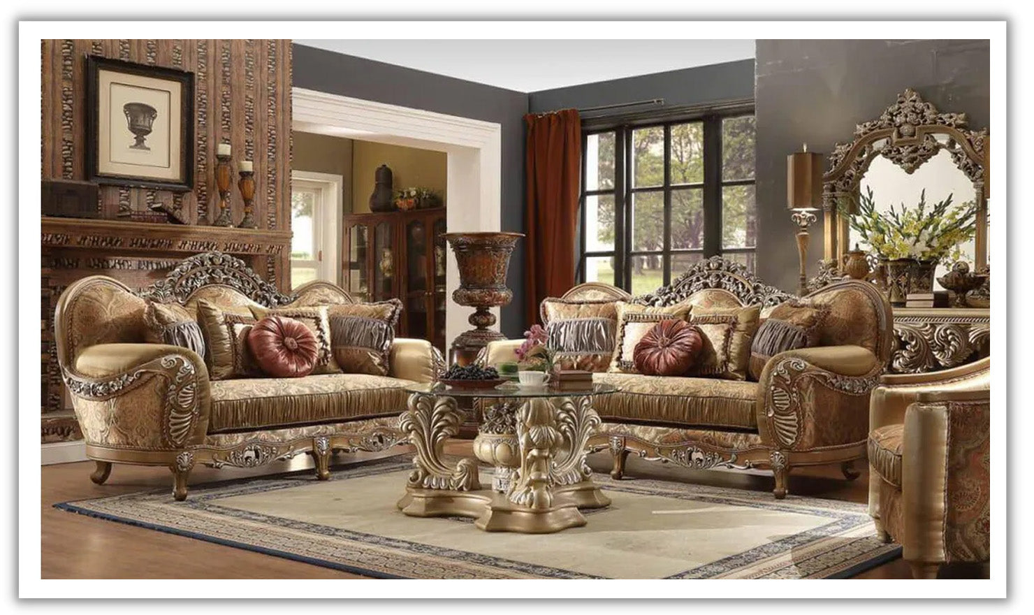 Fabric Sofa in Antique Brown with Curved Armrests