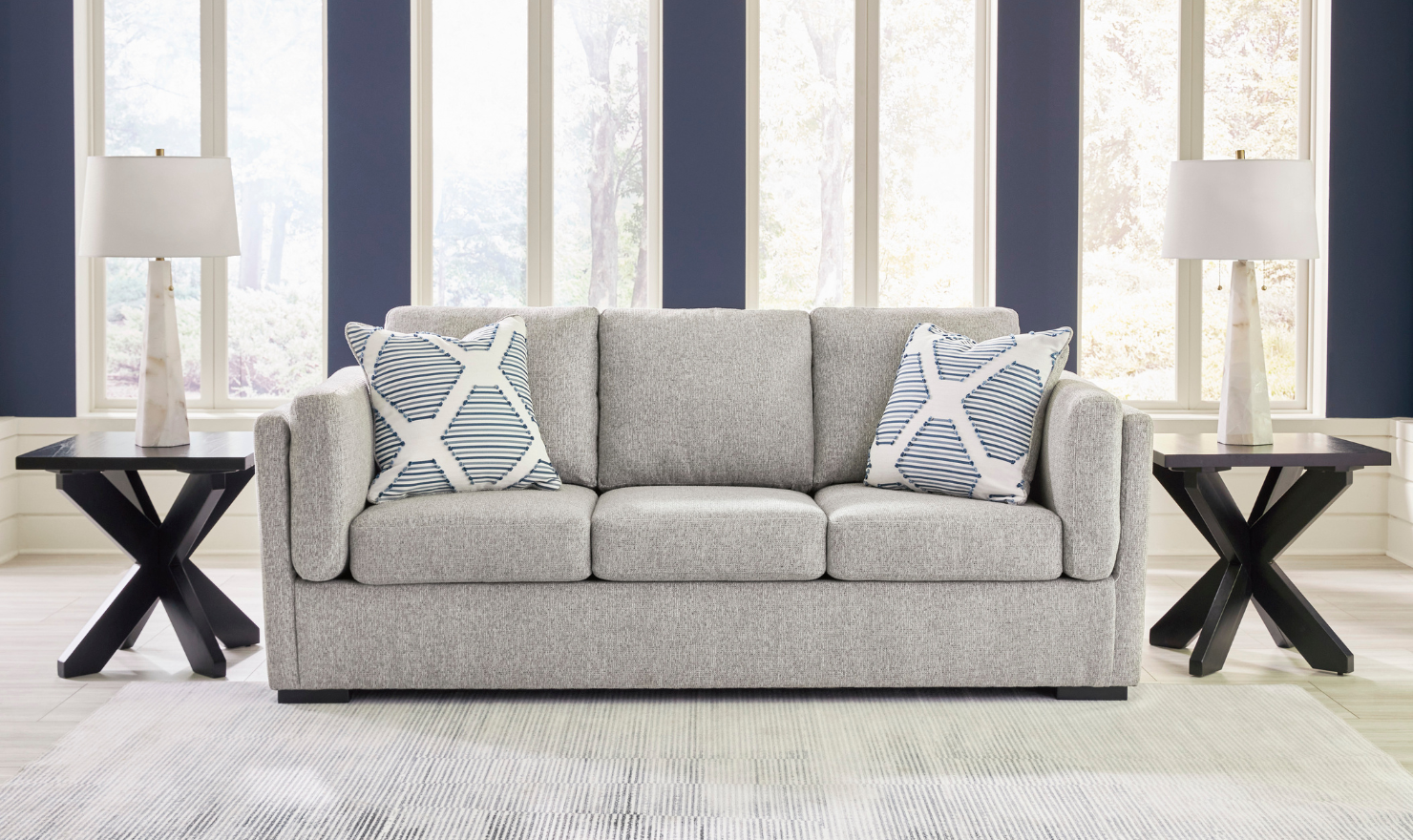 Fabric 3-Seater Sofa with 2 Pillows and Heritage Design