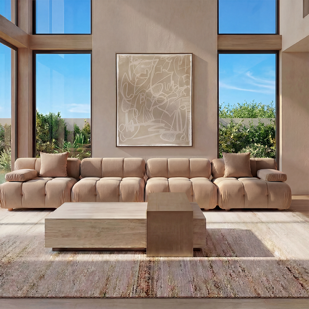 4-Piece Sofa in Camel Velvet with Modern Design