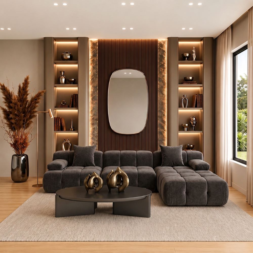Sectional Sofa in Graphite with Modular Design