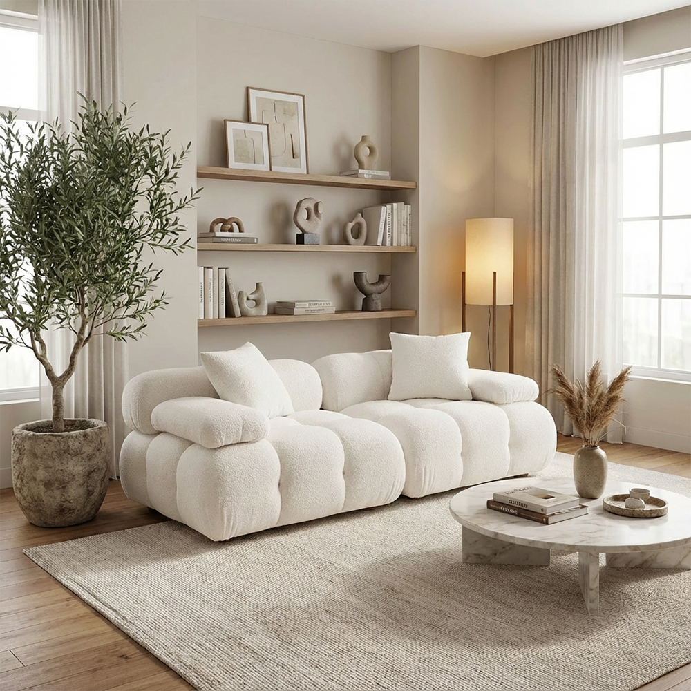2-Piece Sofa in Off White with Contemporary Design