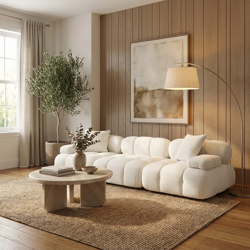 Three-Seater Sofa in Off White with Minimalist Design