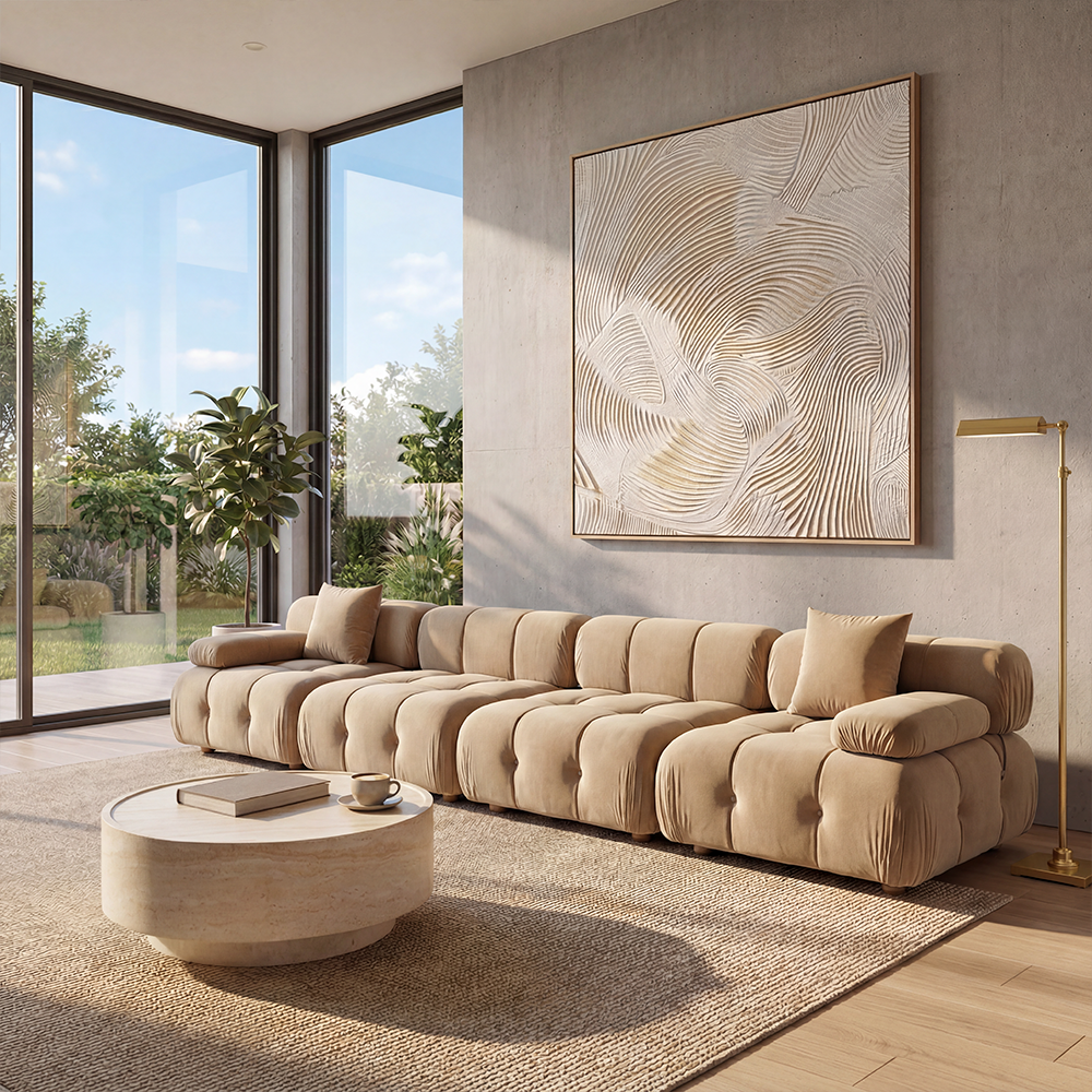 4-Piece Sofa in Camel Velvet with Modern Design