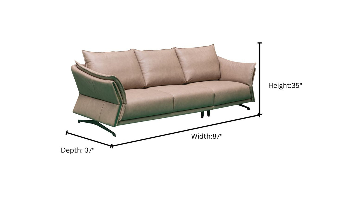 3-Seater Brown Leather Sofa with Attached Back Cushion