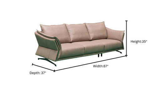 3-Seater Brown Leather Sofa with Attached Back Cushion