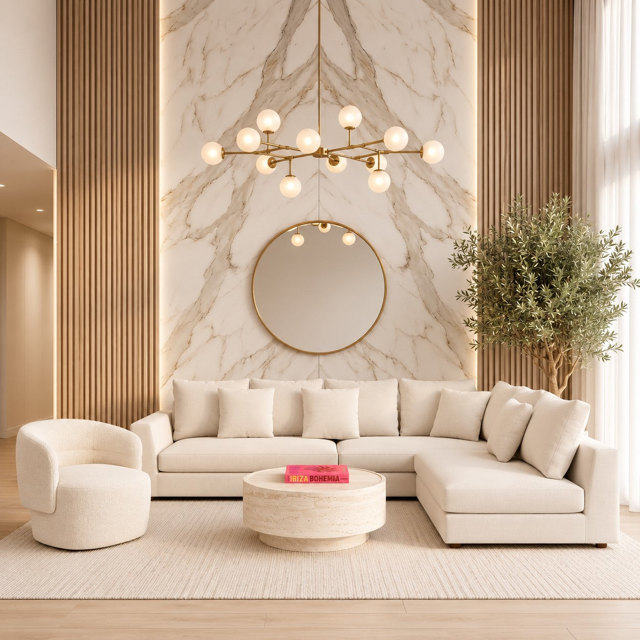 Sectional Sofa in Cream with Modern Design