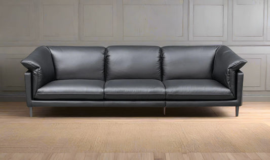 3-Seater Leather Sofa with Down Cushions in Black