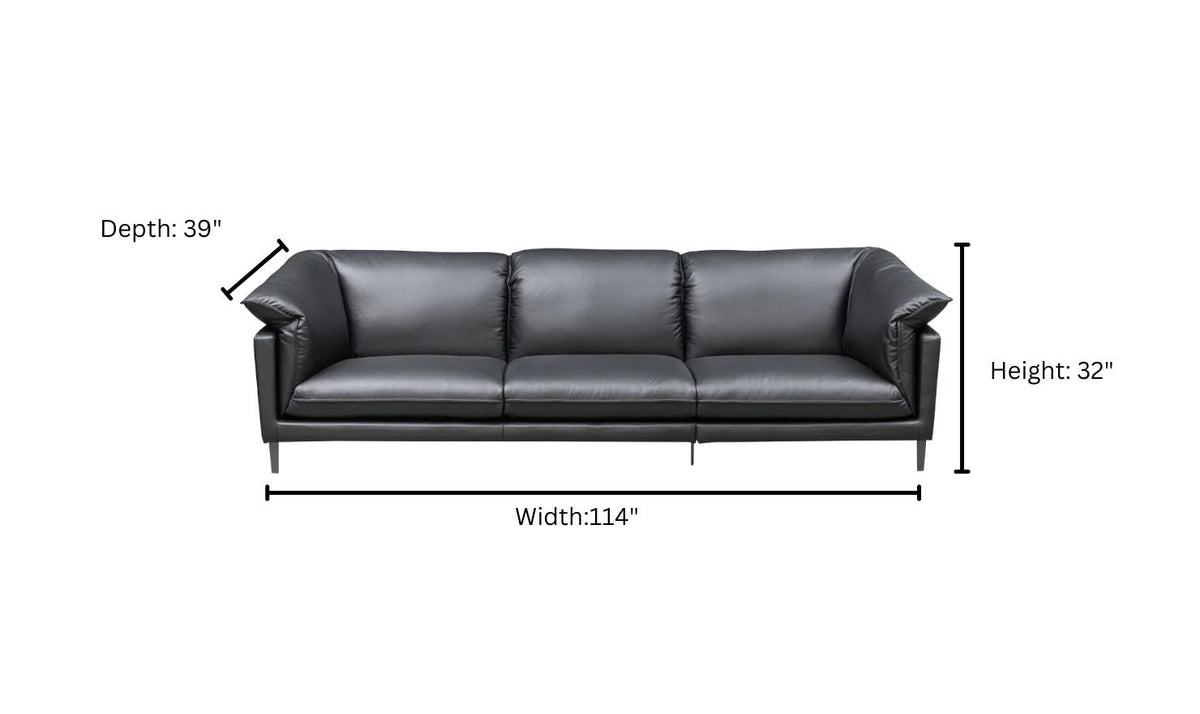 3-Seater Leather Sofa with Down Cushions in Black