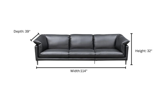 3-Seater Leather Sofa with Down Cushions in Black