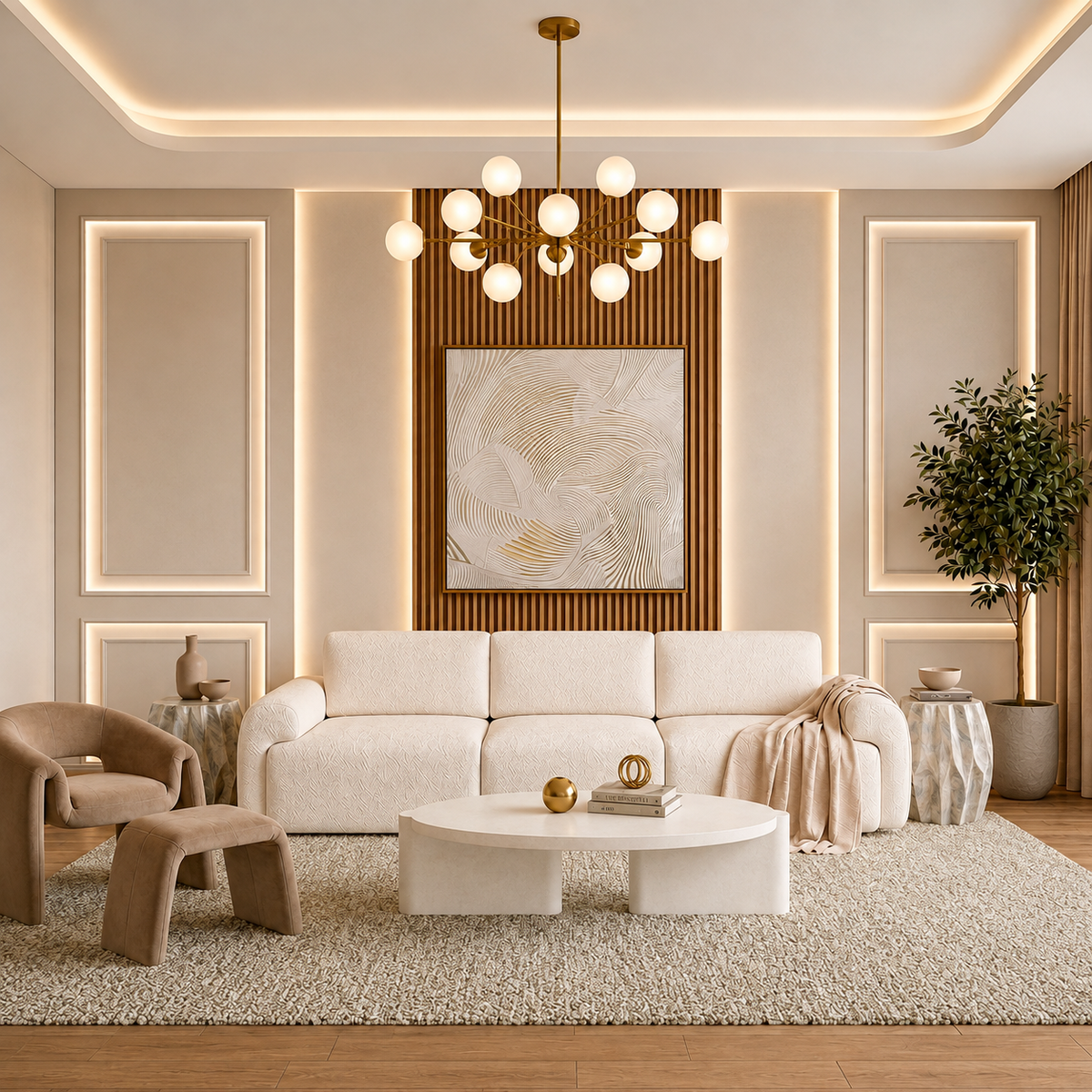 Lounge Chair in Soft Taupe with Coordinating Ottoman