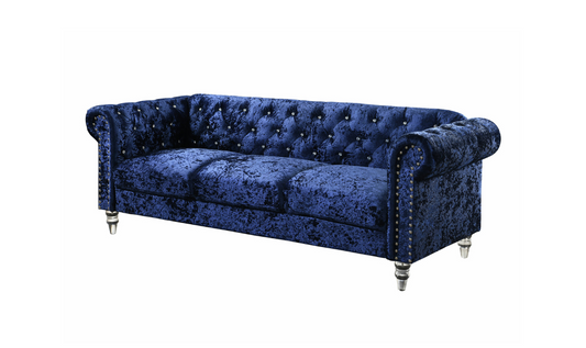 3-Seater Tufted Velvet Sofa with Crystal Accents