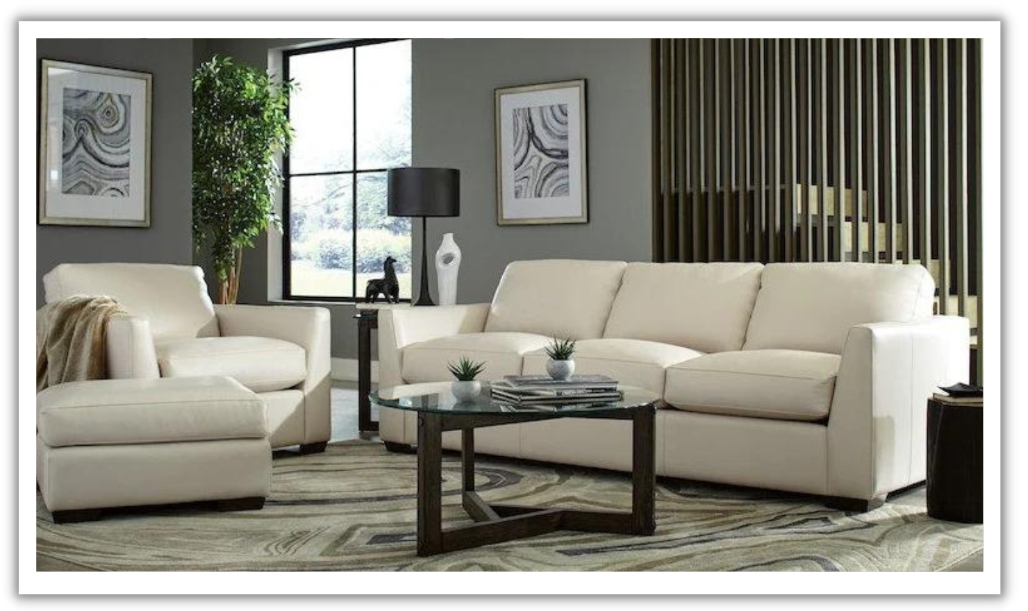 3-Seater Leather Sofa with Track Arm Design