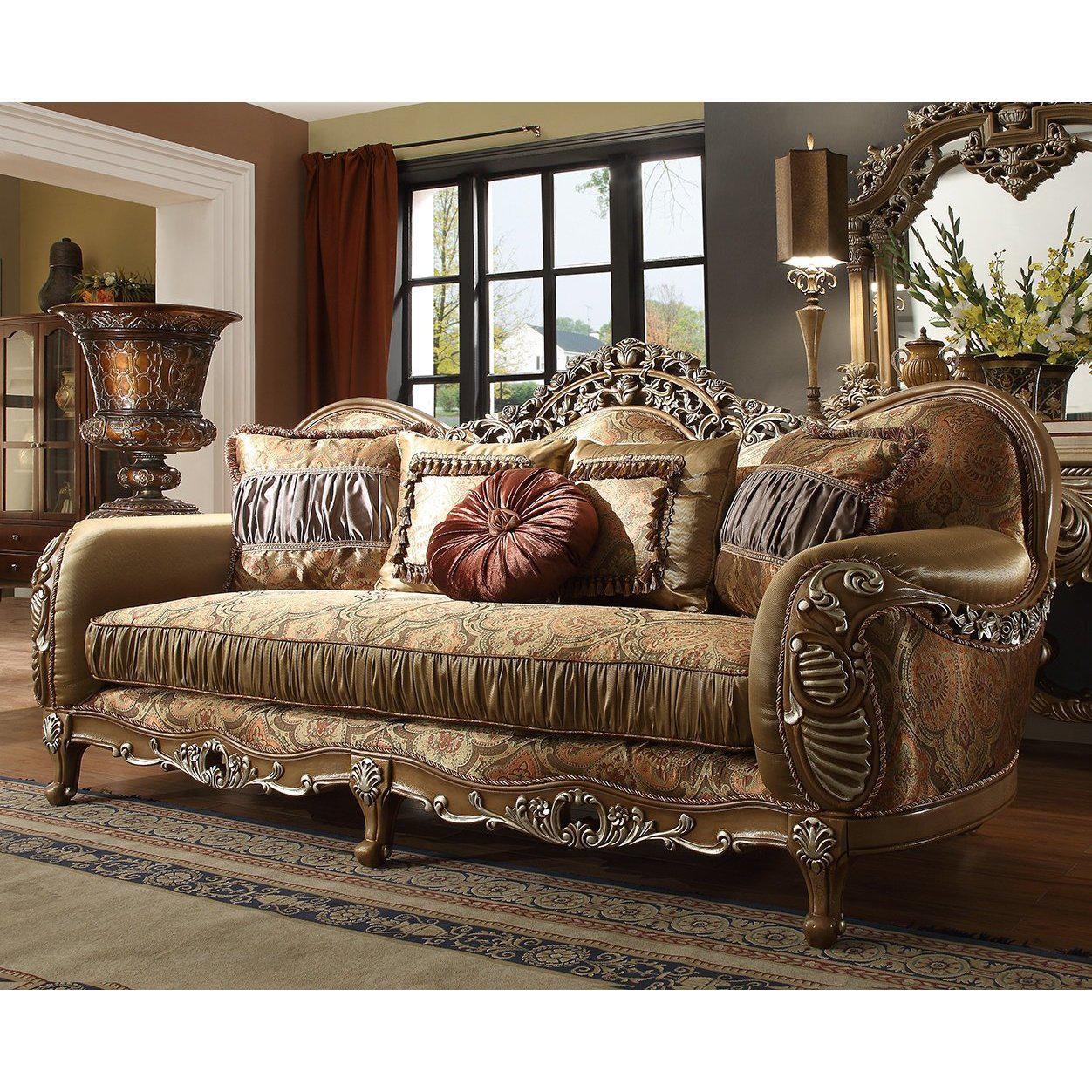 Fabric Sofa in Antique Brown with Curved Armrests