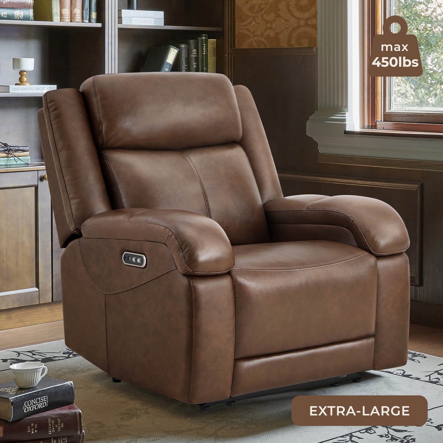 Leather Wall Hugger Recliner with Adjustable Power Headrest