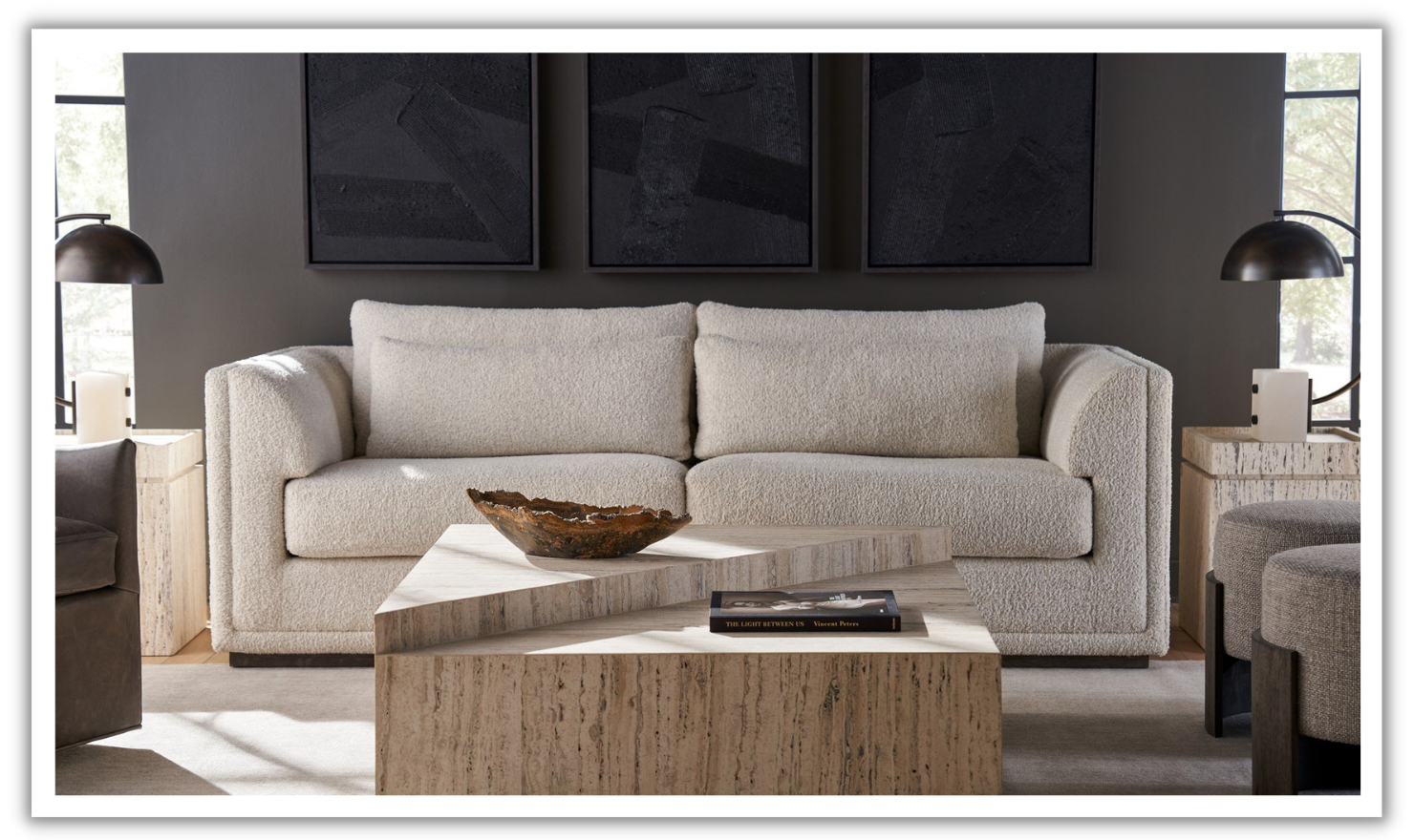3-Seater Fabric Sofa in Sheldon Ivory with Clean Lines