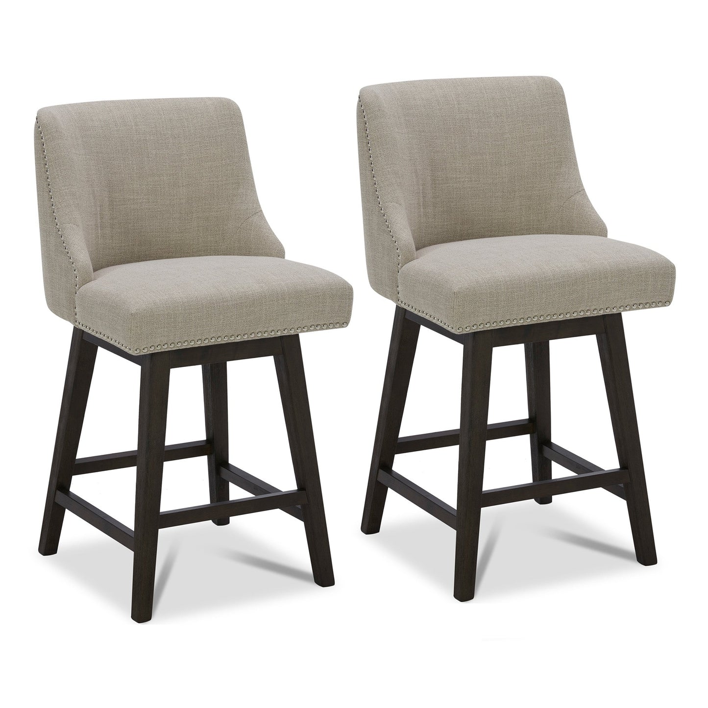 Swivel Bar Stool with Nailhead Trim and Wooden Seat