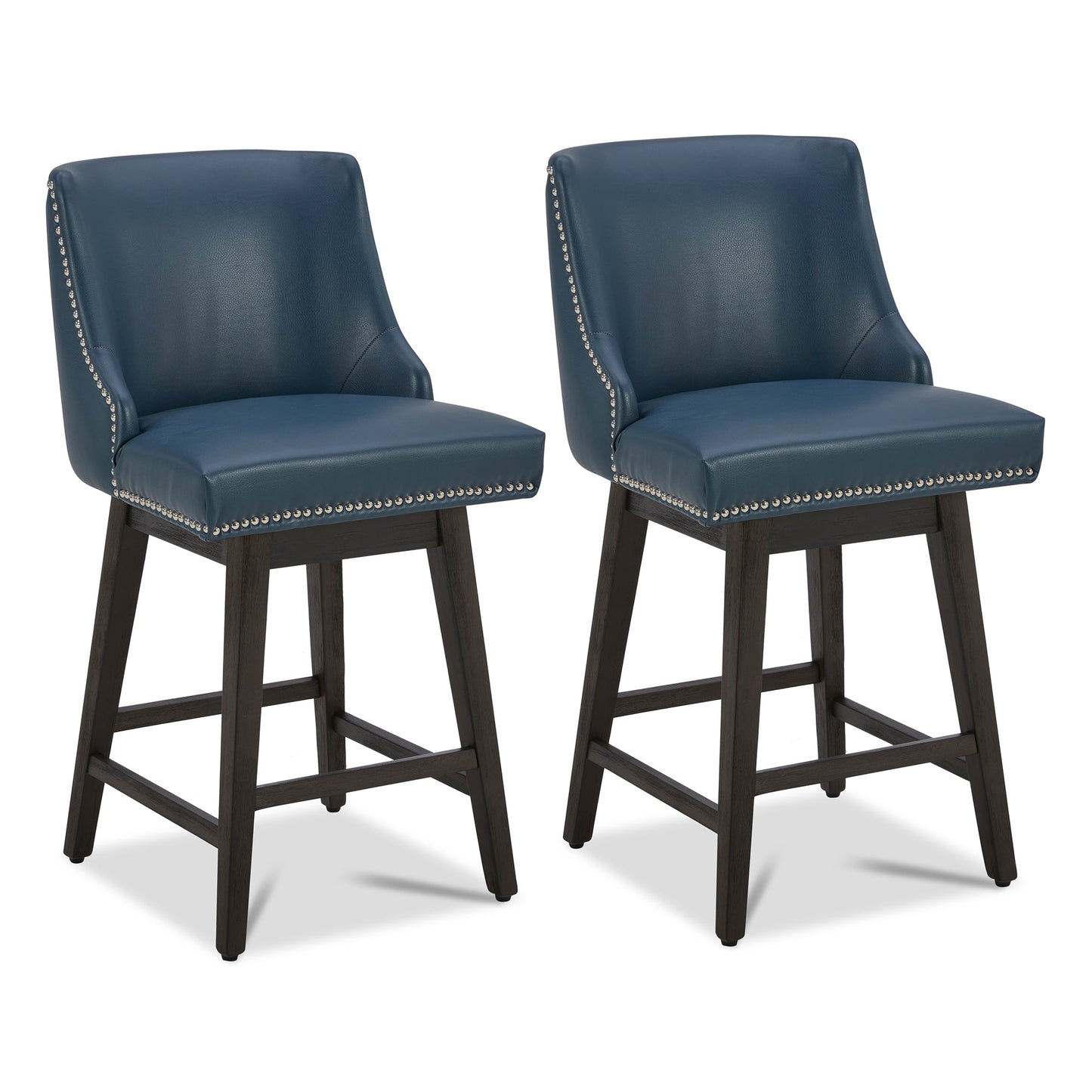 Swivel Bar Stool with Nailhead Trim and Wooden Seat
