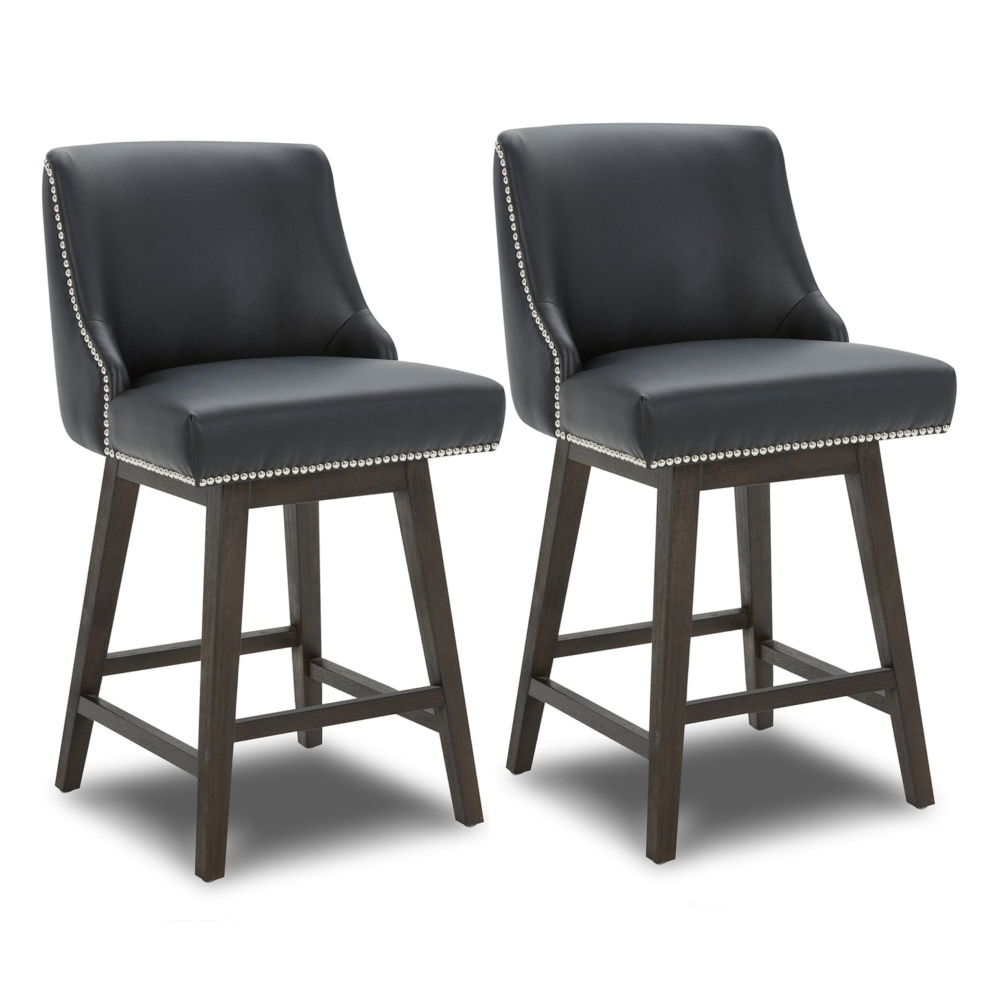 Swivel Bar Stool with Nailhead Trim and Wooden Seat