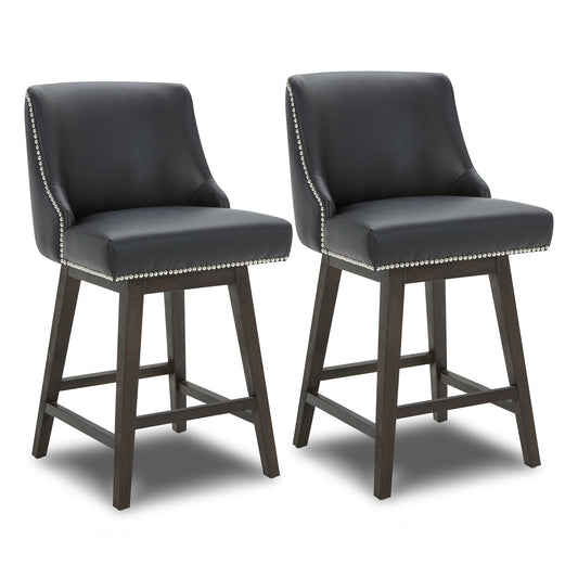 Swivel Bar Stool with Nailhead Trim and Wooden Seat