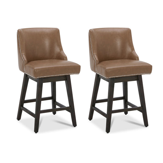 Swivel Bar Stool with Nailhead Trim and Wooden Seat